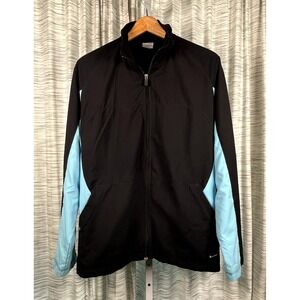 Y2K Nike Track Women's Large Black Blue Full Zip w/ Pockets Mesh Lined Jacket